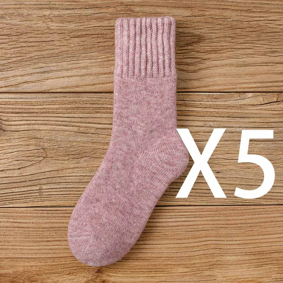 5 Pairs Winter Women's Thick Warm Merino Wool Socks Harajuku Retro Cold Resistant Fashion Casual Solid Colour Cashmere Lady's Socks