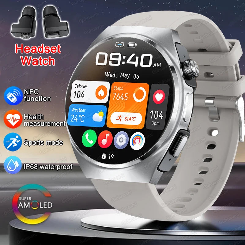 NFC Smart Watch Headset Two In One NFC Multiple Sports Track Health Monitor Sport Tracker Custom dial Watch - Compatible with HUAWEI, & Xiaomi IOS
