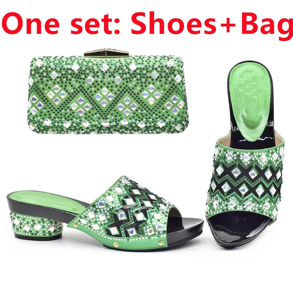 Italian Women Wedding Shoes and Bag Set Decorated with Rhinestone Shoes for Women 2025 Designer Luxury Elegant Pumps