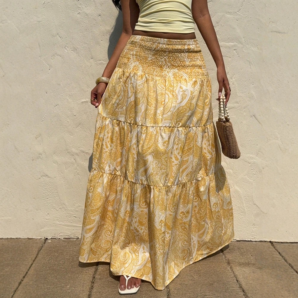 Women's Skirts Summer Elegant Fashion Korean 2025 Full Print Glamorous A-Line Maxi Business Skirts