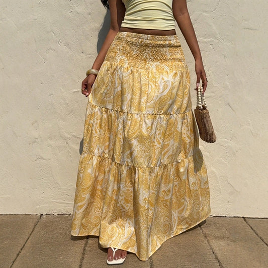 Women's Skirts Summer Elegant Fashion Korean 2025 Full Print Glamorous A-Line Maxi Business Skirts