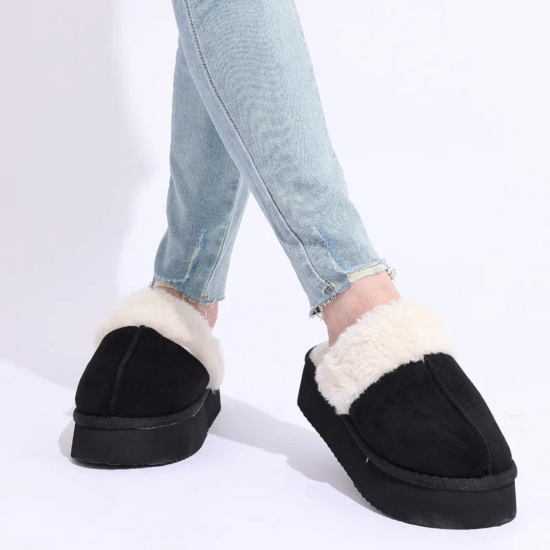 Women's Fluffy Plush Winter Shoes With Thick Sole Fuzzy Slides Suitable For Indoor and Outdoor Use With Anti-Slip Platform Fur Slippers