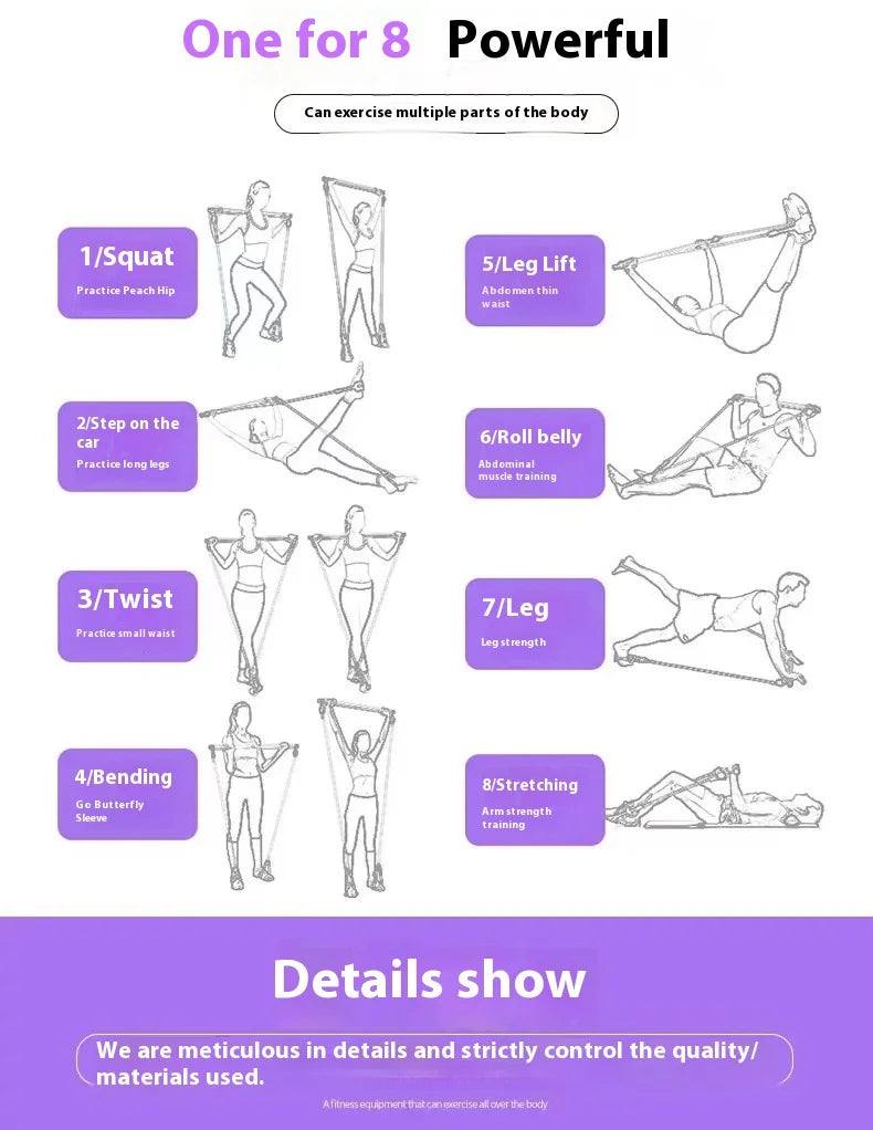 Adjustable Fitness Bar For Home Workout, Yoga, Stretching & Toning - Pilates Stick, Portable Exercise Rod with Elastic Bands