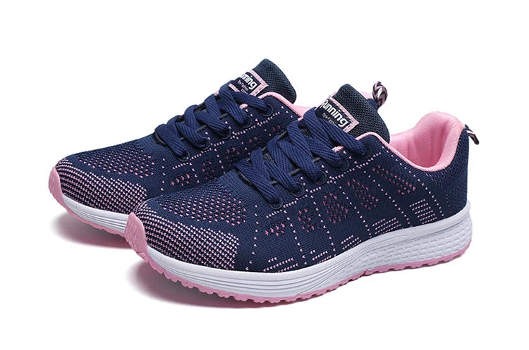 Women's Sneakers Breathable 2025 New Fashion Flat Outdoor Woman Vulcanize Shoes Mesh Fabric Lace Up Ladies Shoes Female Footwear