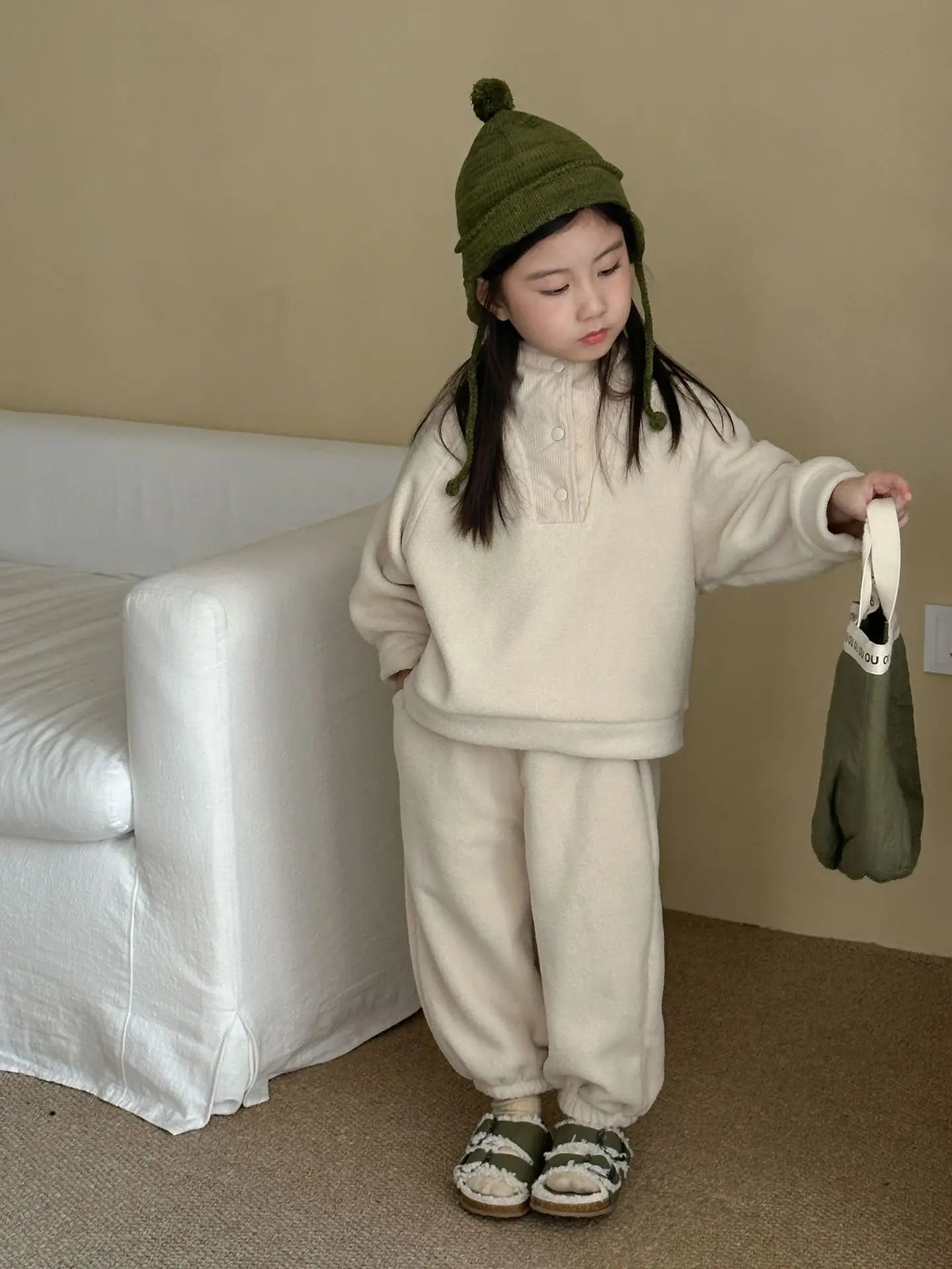 Unisex 2Pcs Autumn Winter Warm Clothing Set Fleece Hoodie and Pants Suit Turtleneck Double Fleece Kids Tracksuit