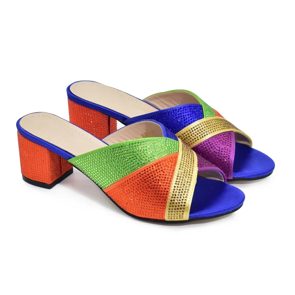 African Women Wedding Shoes Bride Shoes Luxury Elegant Low Heels Rhinestone Lady Slippers Sandals Nigerian Pumps
