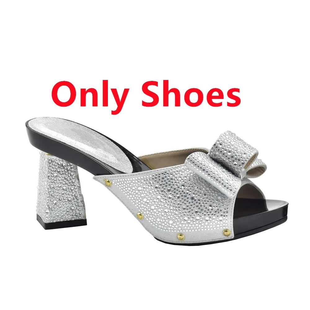 Italian Shoes with Matching Bag for Wedding Shoe and Bag Set for Nigeria Party Italy African Women Party Pumps with Rhinestone