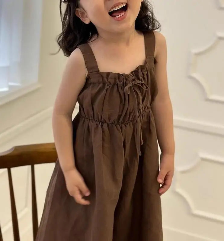 2025 Zomer Nieuwe Meisjes Mode Sling Wijde Pijpen Broek Katoen Kinderen Casual Overalls Kinderen Jumpsuit Effen Baby Meisjes Losse Broeken 4-6Y