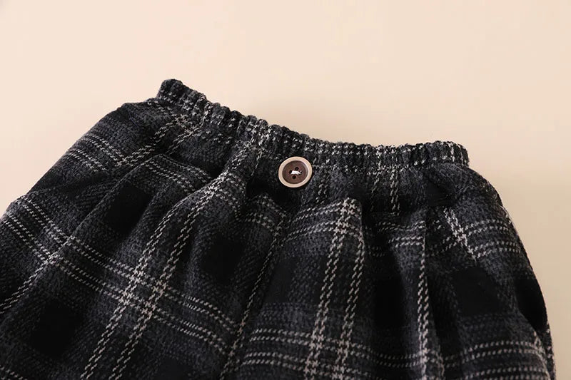 Winter Baby Children's Pants Girls Retro Plaid Thick Trousers Fur Lining Boys Warm Casual Pants 0-5Y Unisex