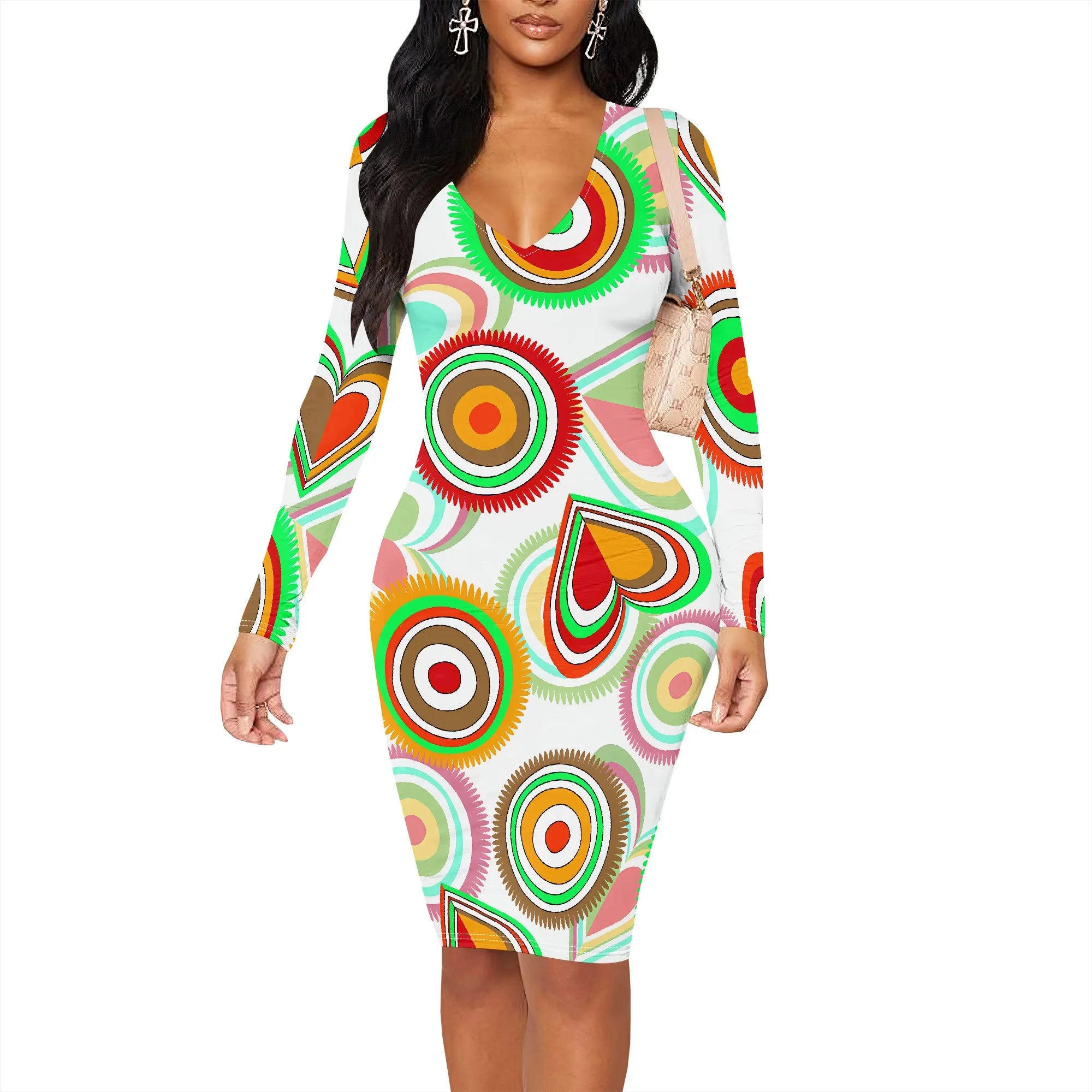 Womens Bodycon White Dark Blue line Flower Print Round Neck Ruffle Ruched Party Knee Length Pencil Dress