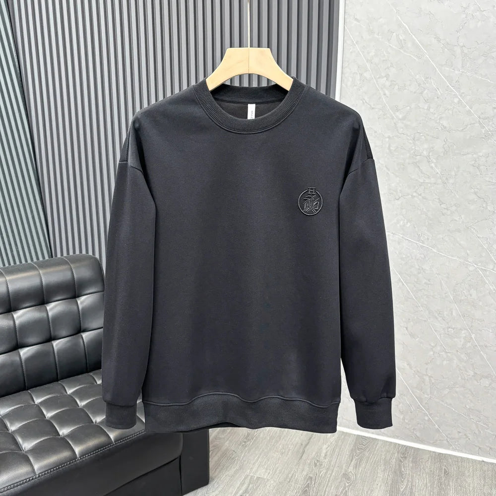 Autumn New American Retro Long Sleeve O-neck Embroidery Sweatshirts Men's Fashion Washed Old Terry Pullover Casual Sportwear