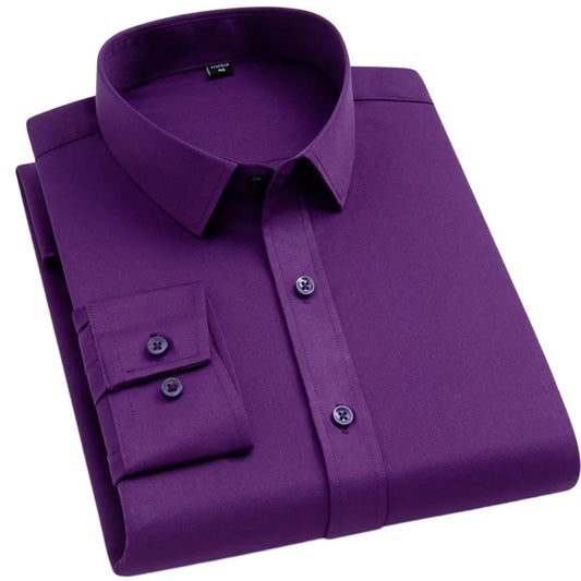 Non-iron Solid Office Shirts for Men Latest Anti-wrinkle Comfort Soft Business Without Pocket Smart Causal Purple Slim Fit Blous