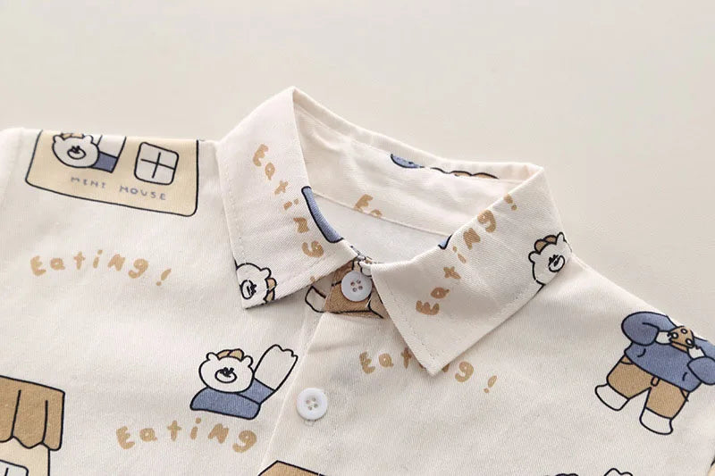 Herfst kinderkledingset kinderen schattige cartoon beer shirt + effen overall jongens 2 stuks dunne stijl outfit 1-3 jaar unisex