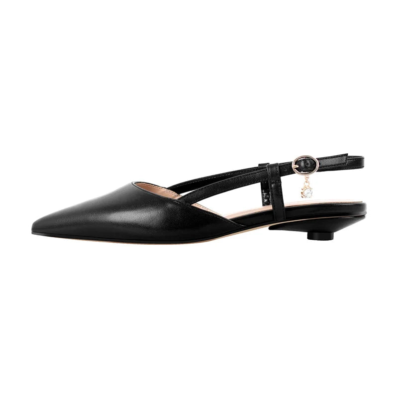Women Pointed Toe Black Matte  Round Heel Slingback Flats Strap Retro Elegant Plus Size Daily Shoes