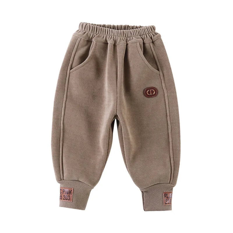 Children's Autumn & Winter Baby Girl Pants Fur Lining Boys Casual Trousers Simple Thick Kid's Pants 0-5Y Unisex