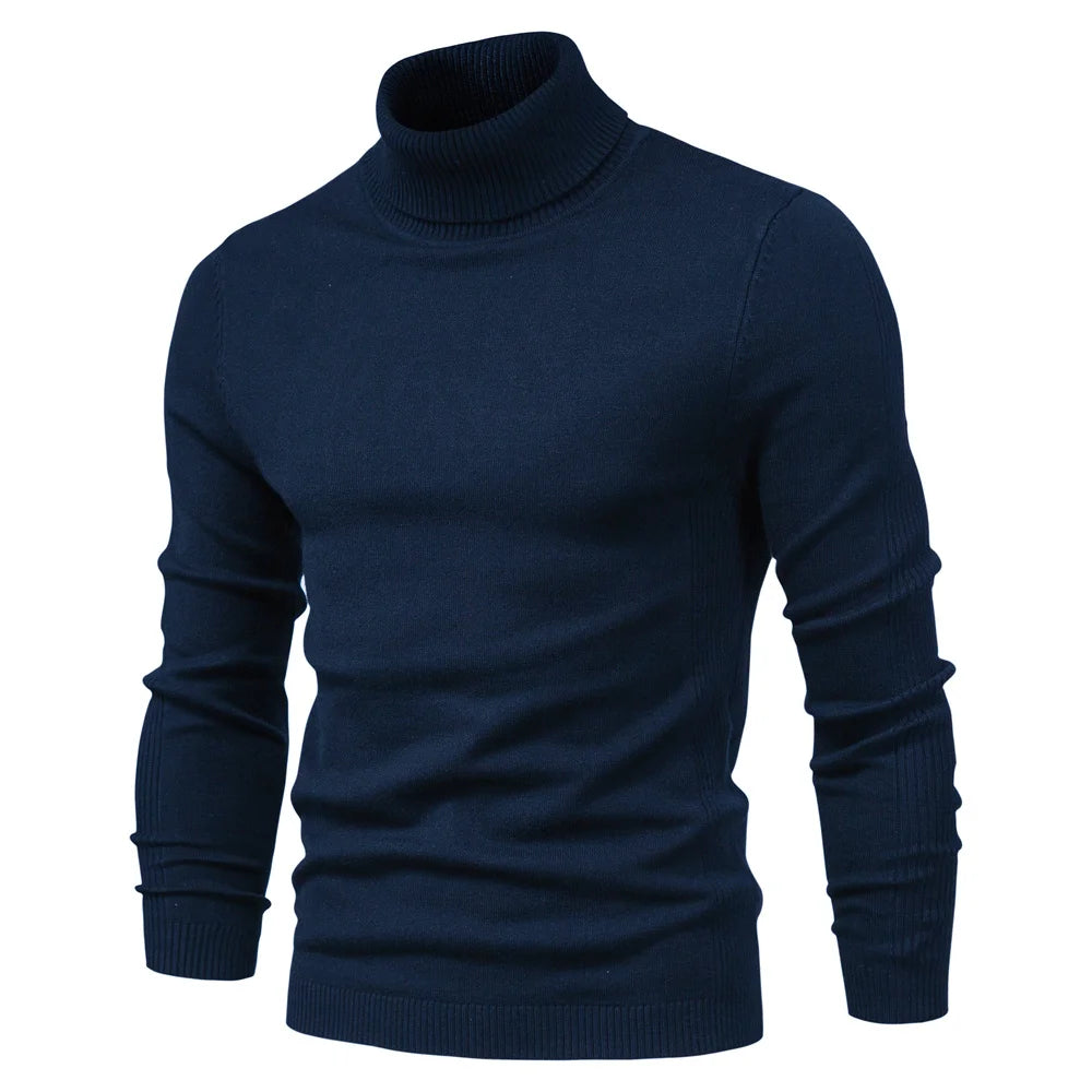 Winter Men's Turtleneck Sweater Casual Solid Colour Warm Pullover High Quality Slim Neck Long Sleeve Sweater For Men
