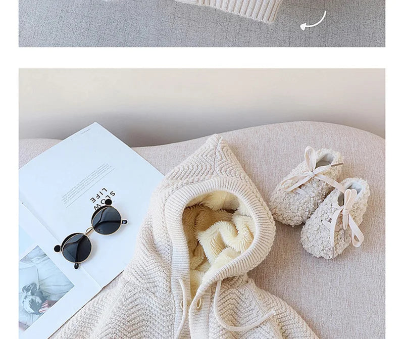 Winter Kids Sweaters Fur Lining Girls Cardigans Warm Boys Knitwear Children Outfit 1-7Y Unisex