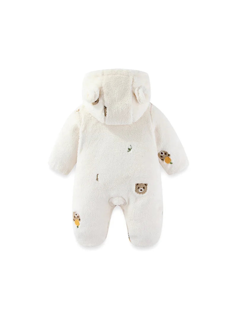 Winter New-born Warm Clothes Cotton Padded Toddler Fur Lining Hoodie Footie Jumpsuits