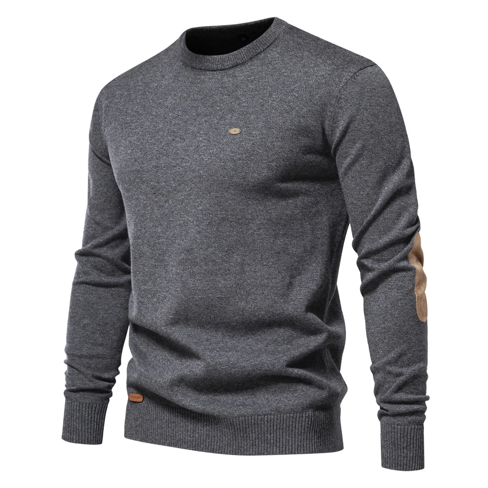 Men's Autumn Cotton Sweater O-Neck Patchwork Sleeve Pullovers Solid Colour Warm Winter Sweaters For Men