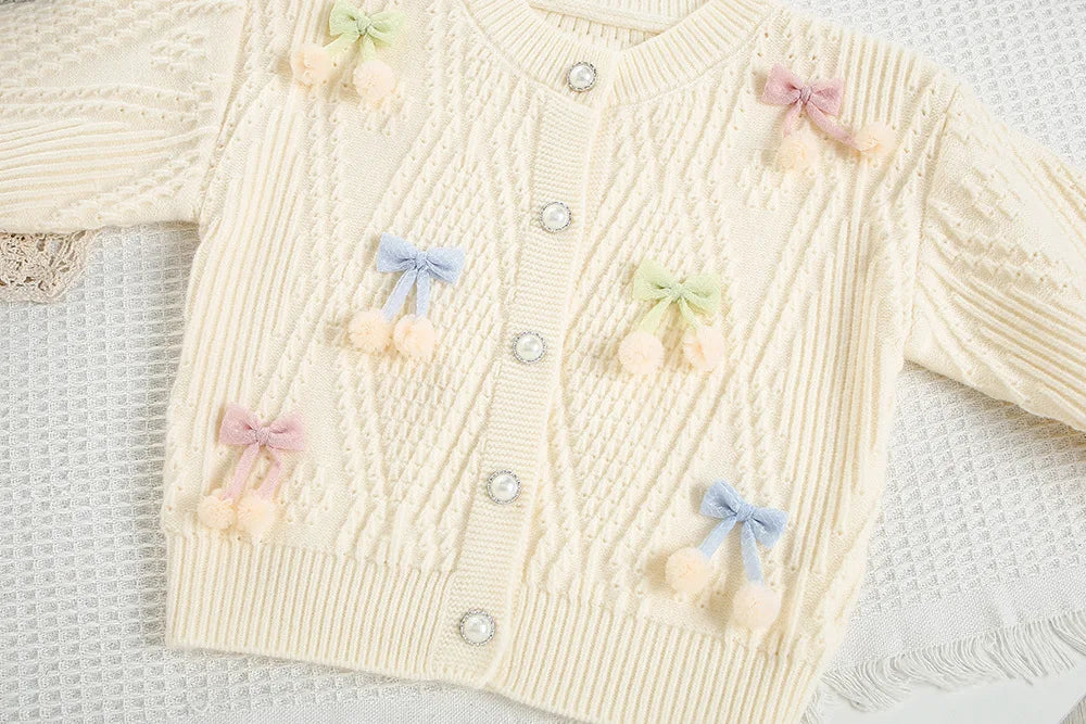New Autumn Kids Knitted Cardigan Candy Colour Bow Girls Knitted Sweater Korean Loose Children Tops 9M-5T Girls