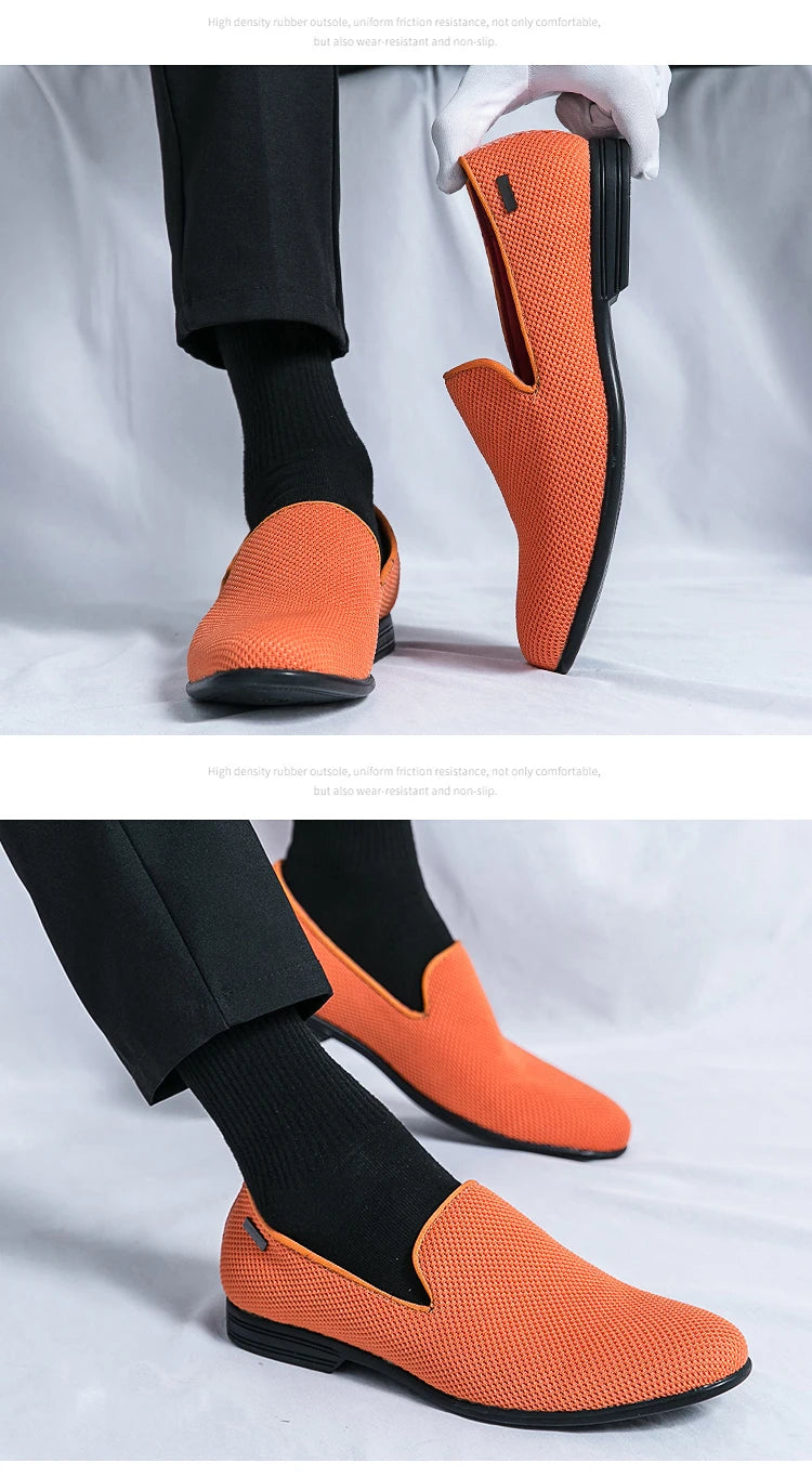 Breathable Mesh Formal Dress Oxfords Shoes for Men Orange Red Male Fashion Casual Loafers England Gentleman Style Shoes