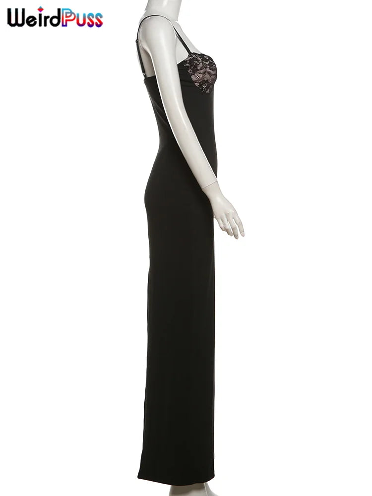 Sexy Camis Dress Women Skinny Patchwork Chest Summer Elegant Skinny Elastic Stretch Maxi Bodycon Clubwear Vestidos