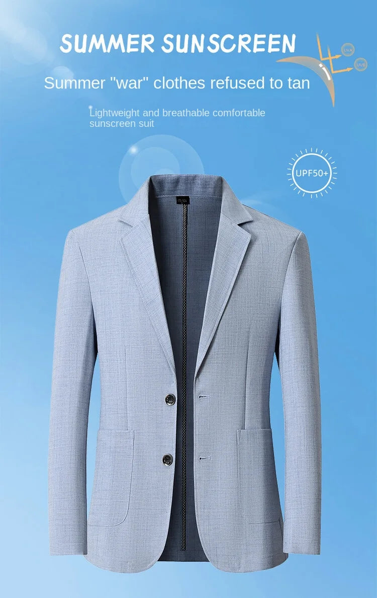 Men's Sun-Proof Coat, Light and Breathable Summer Long-Sleeve Jacket, Male Daily Business Casual Suit Size S-4XL