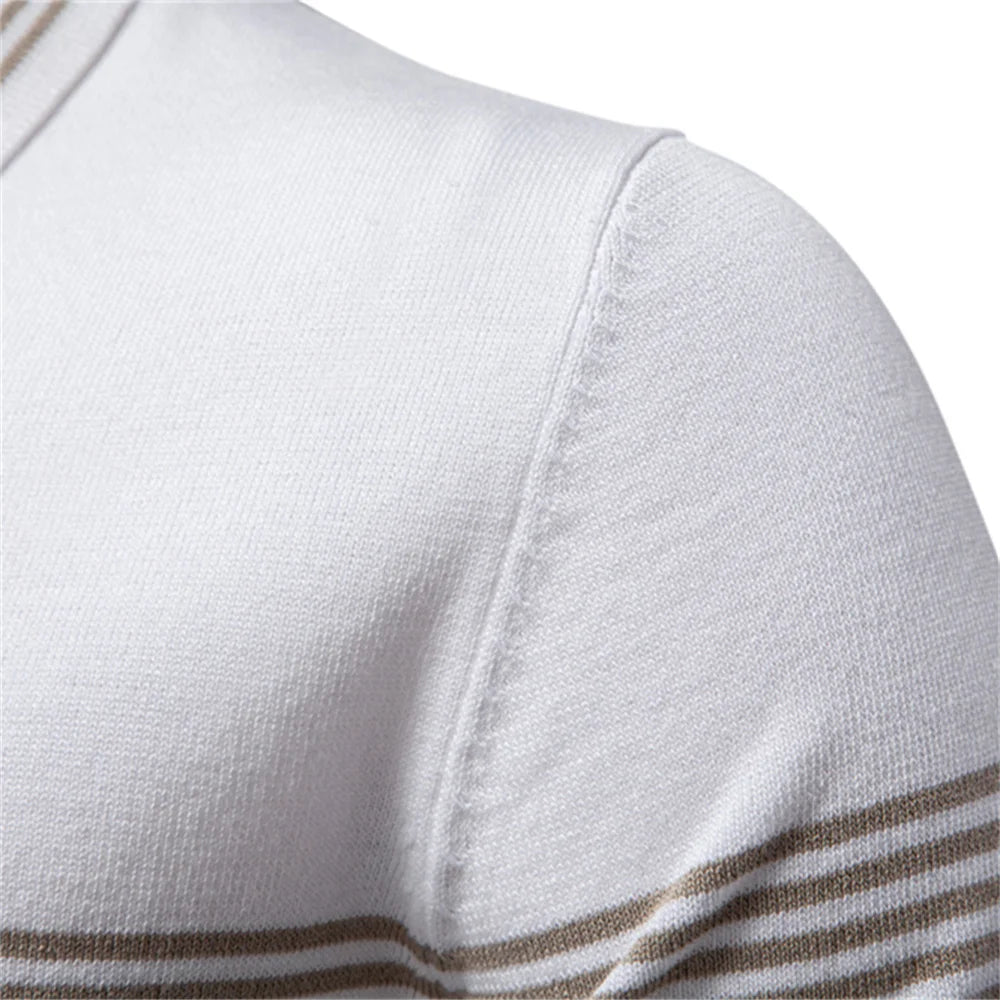 ‌2025 Men's Slim Fit Solid & Striped Business Casual Polo Shirts Breathable Short Sleeve Comfort Top for Office and Social Wears