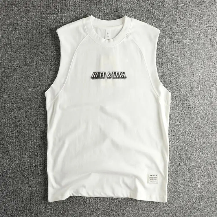 Summer New American Retro Sleeveless O-neck 3D Letter Printed T-shirt Men's Fashion 100% Cotton Basketball Sports Casual Vest