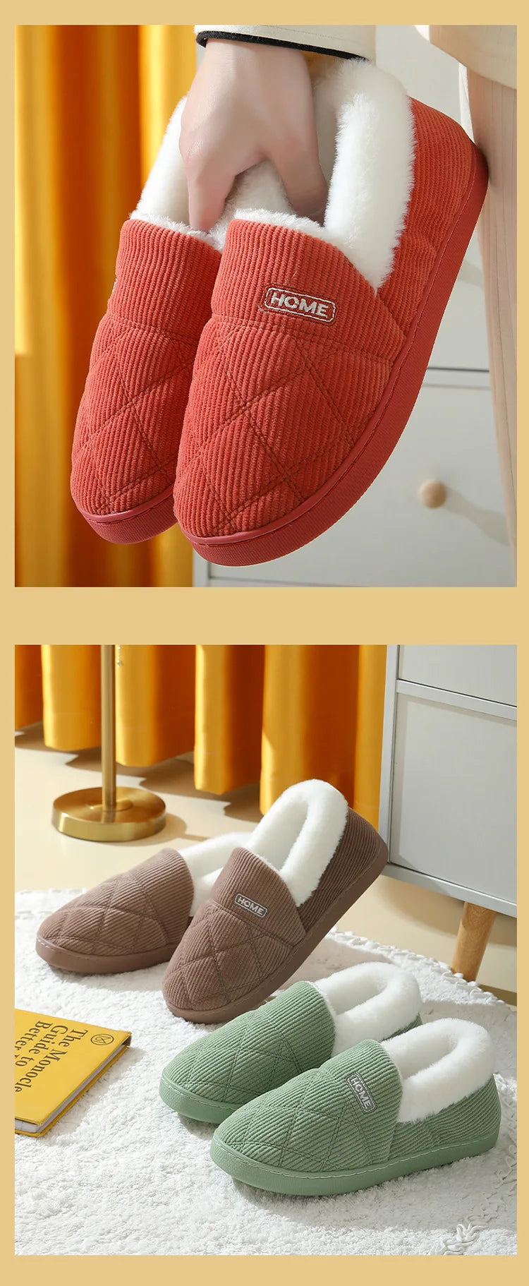 Women's Winter Warm Fuzzy Slippers Soft Cosy Plush Lined With Non-Slip Flat Sole Suitable For Bedroom Use Fur Fluffy Indoor Cotton Shoes