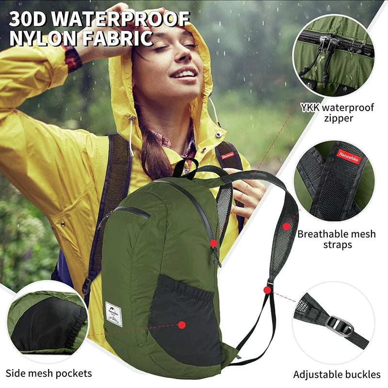 Camping Backpack 18L Capacity Portable Foldable Waterproof Shoulder Bag Men Women Outdoor Travel Hiking Backpack