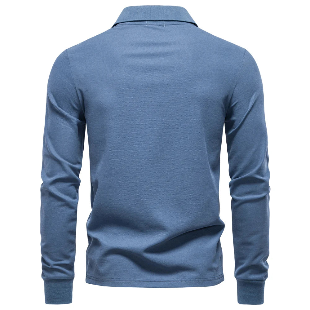 2025 Men's Business Casual Polo Shirt Solid Colour Long Sleeve Cotton Rich Blend Breathable Polos For Male