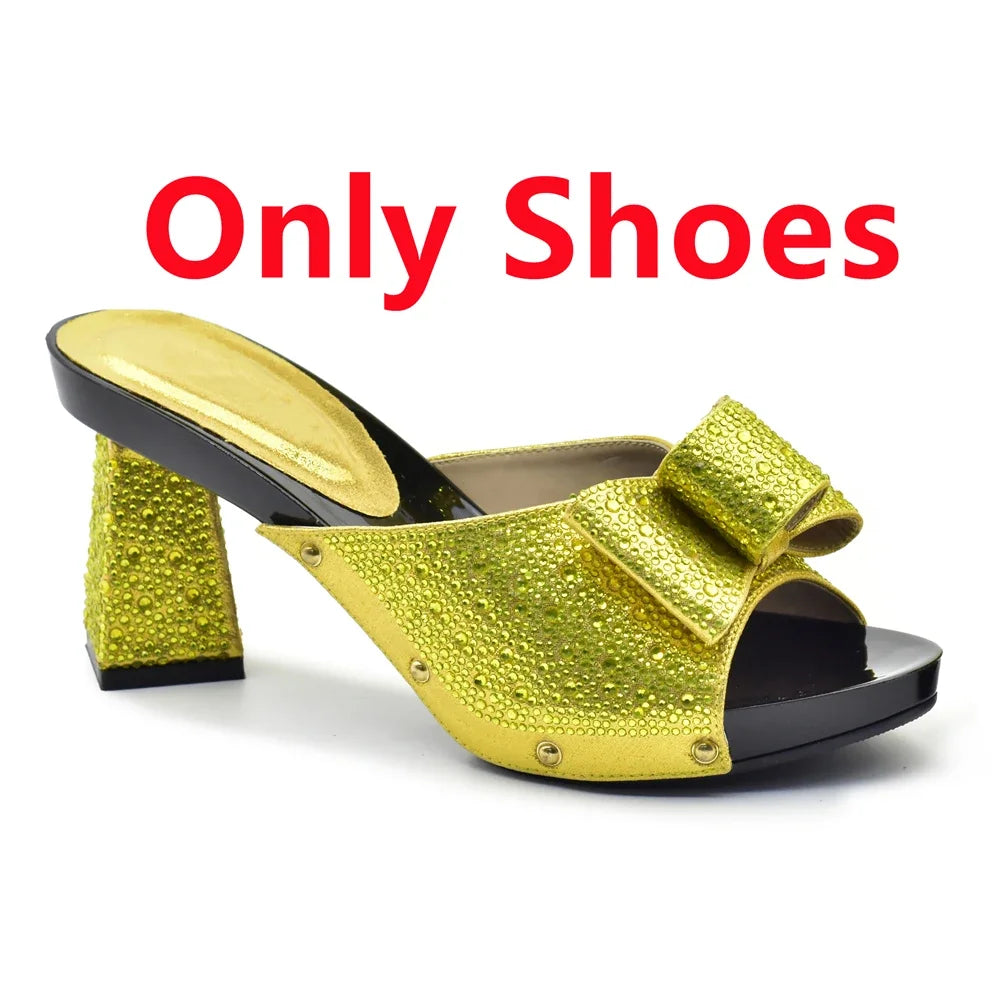 Italian Shoes with Matching Bag for Wedding Shoe and Bag Set for Nigeria Party Italy African Women Party Pumps with Rhinestone