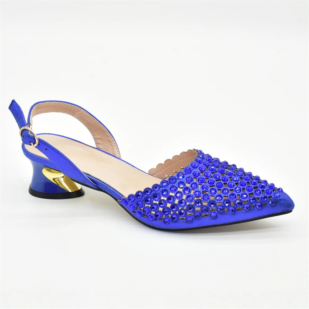 Italian Shoes with Matching Bags Set Rhinestone-Decorated with Medium Heels  for African Ladies' Party Pumps