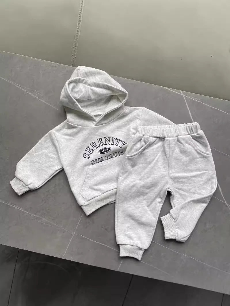 2025 Autumn Winter New Baby Letter Print Hooded Sweatshirt + Sweat Pants 2PCS Suit Boys Girls Casual Sports Set Kids Outfits 1-3Y