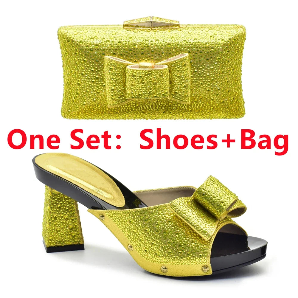 Italian Shoes with Matching Bag for Wedding Shoe and Bag Set for Nigeria Party Italy African Women Party Pumps with Rhinestone