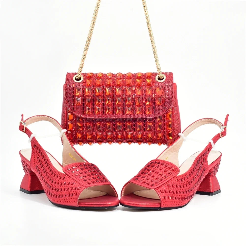 Italian Design Elegant Evening Shoes and Bag Set African Crystal Comfortable Shoes and Bag Commuter Women's Shoes