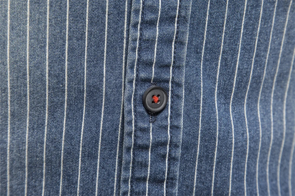 Men's Cotton Denim Shirts Striped Stretch Long Sleeve High Quality Jeans Shirts Casual Slim Cowboy Shirts For Men