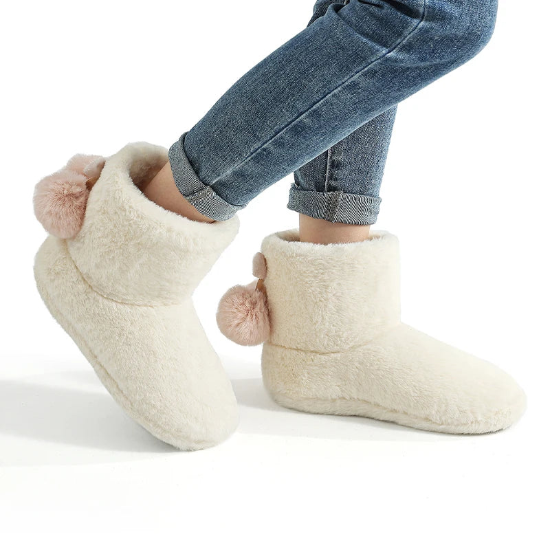 Women's Winter Warm Plush Cotton Boots Casual Fur Fluffy Snow Boots With Soft Comfort Non-Slip Sole Suitable As Snow Boots Cute Cotton Shoes