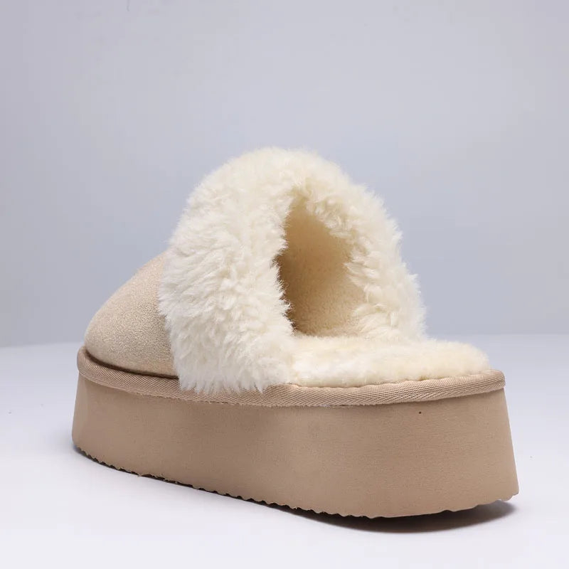 Women's Fluffy Plush Winter Shoes With Thick Sole Fuzzy Slides Suitable For Indoor and Outdoor Use With Anti-Slip Platform Fur Slippers