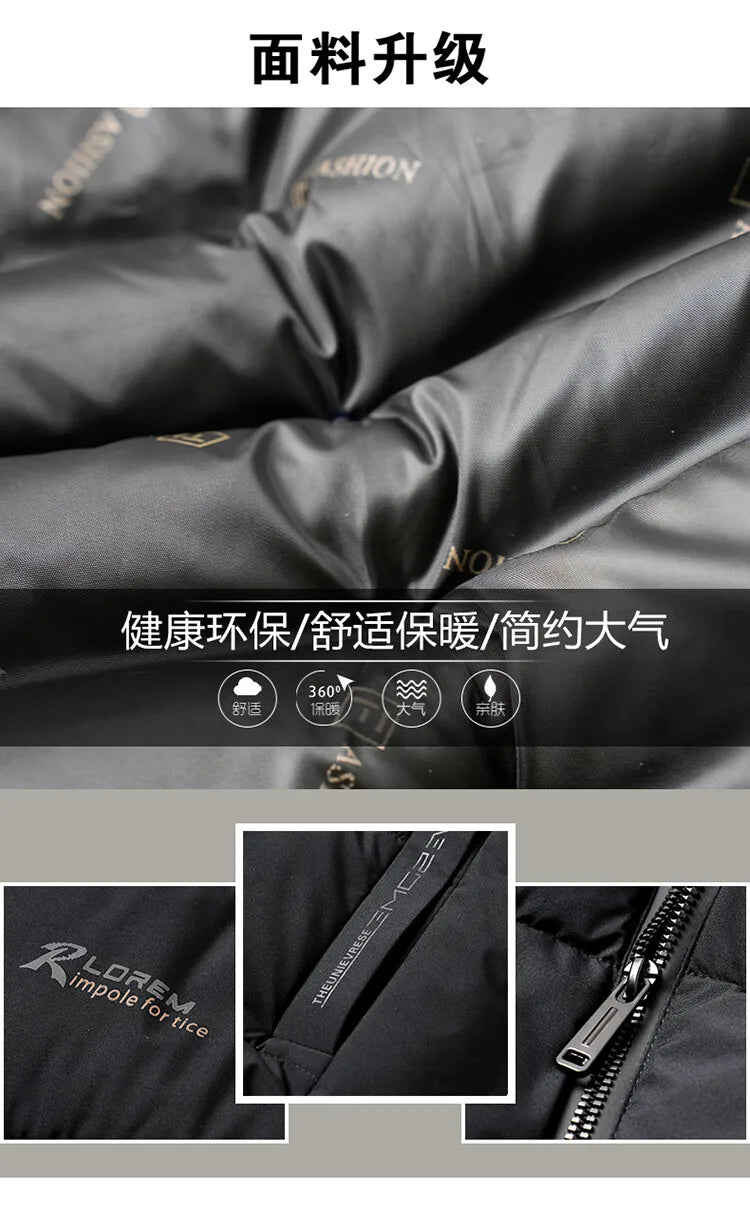 Men's High-Quality Solid Colour Business Casual Thickened Warm Cotton Jacket With Standing Collar Suitable For Male Daily Commute