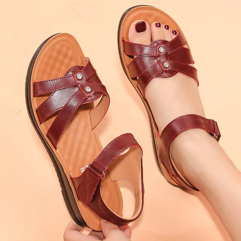 Women's Female Ladies Mother Genuine Leather Sandals Platform Shoes Non Slip Summer Cool Beach Hook Loop Plus Size 42 43