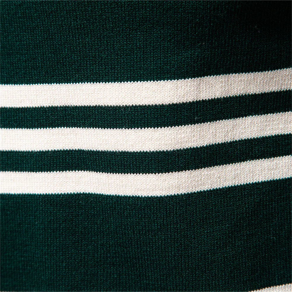 Men's Colour Block Striped Long Sleeve Polo Shirt For Autumn - Designer Business Premium T-shirts