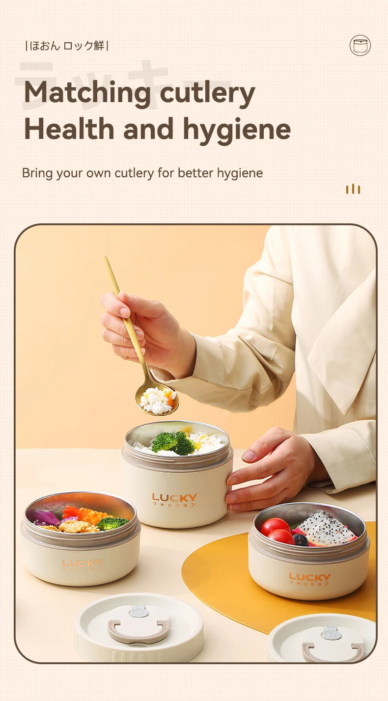 WORTHBUY Bento Lunch Box Set, Portable Keep Warm Lunch Container With Insulated Bag, 18/8 Stainless Steel Thermal Food Container