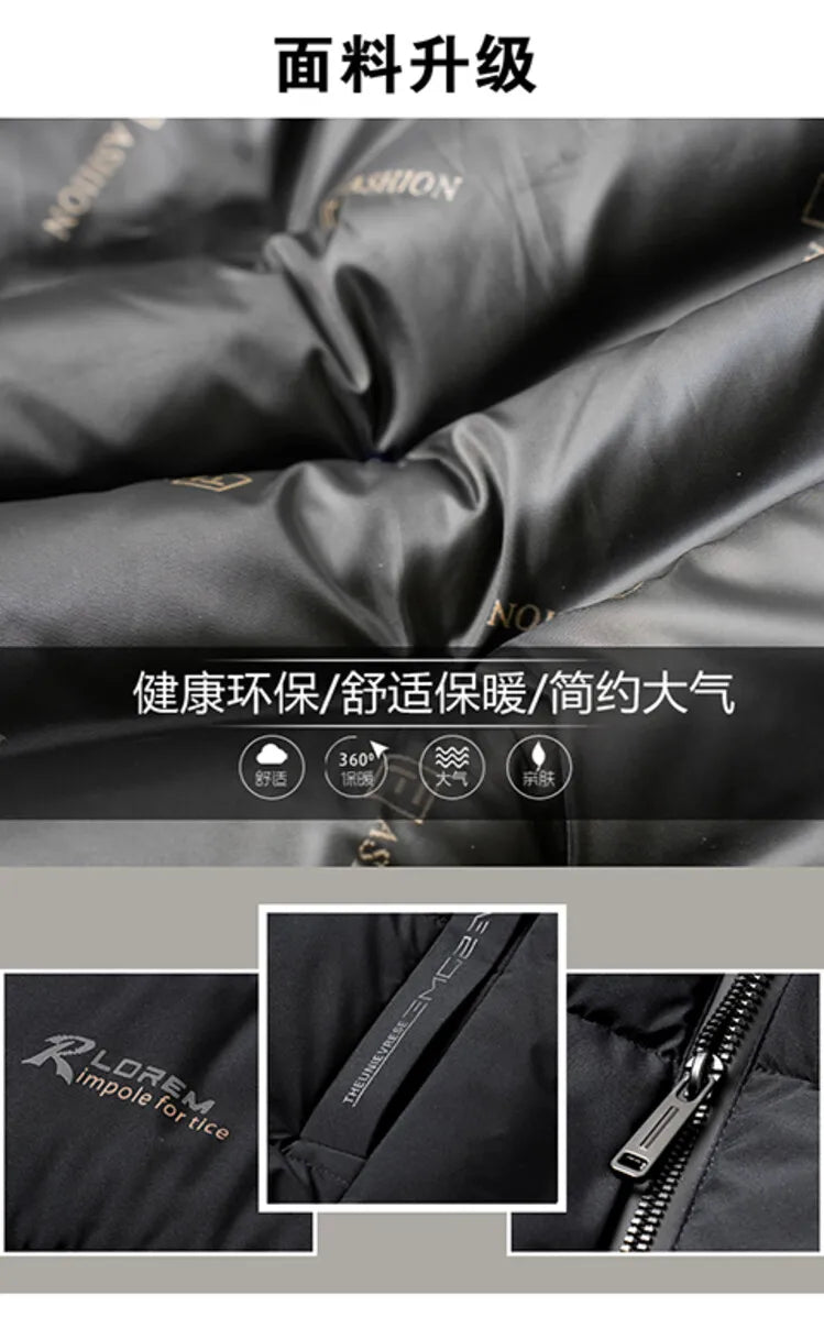 Men's High-Quality Solid Colour Business Casual Thickened Warm Cotton Jacket With Standing Collar Suitable For Male Daily Commute