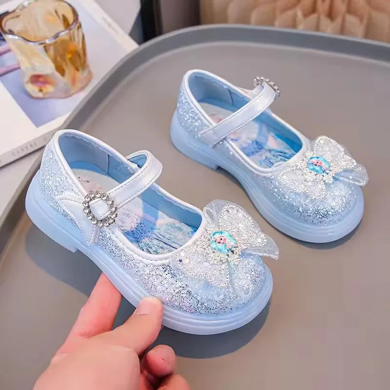 Disney Children High Heel Princess Elsa Party LED Light Shoes Summer Girls Sandals Baby Girls Crystal Blue Pink Shoes 23-34