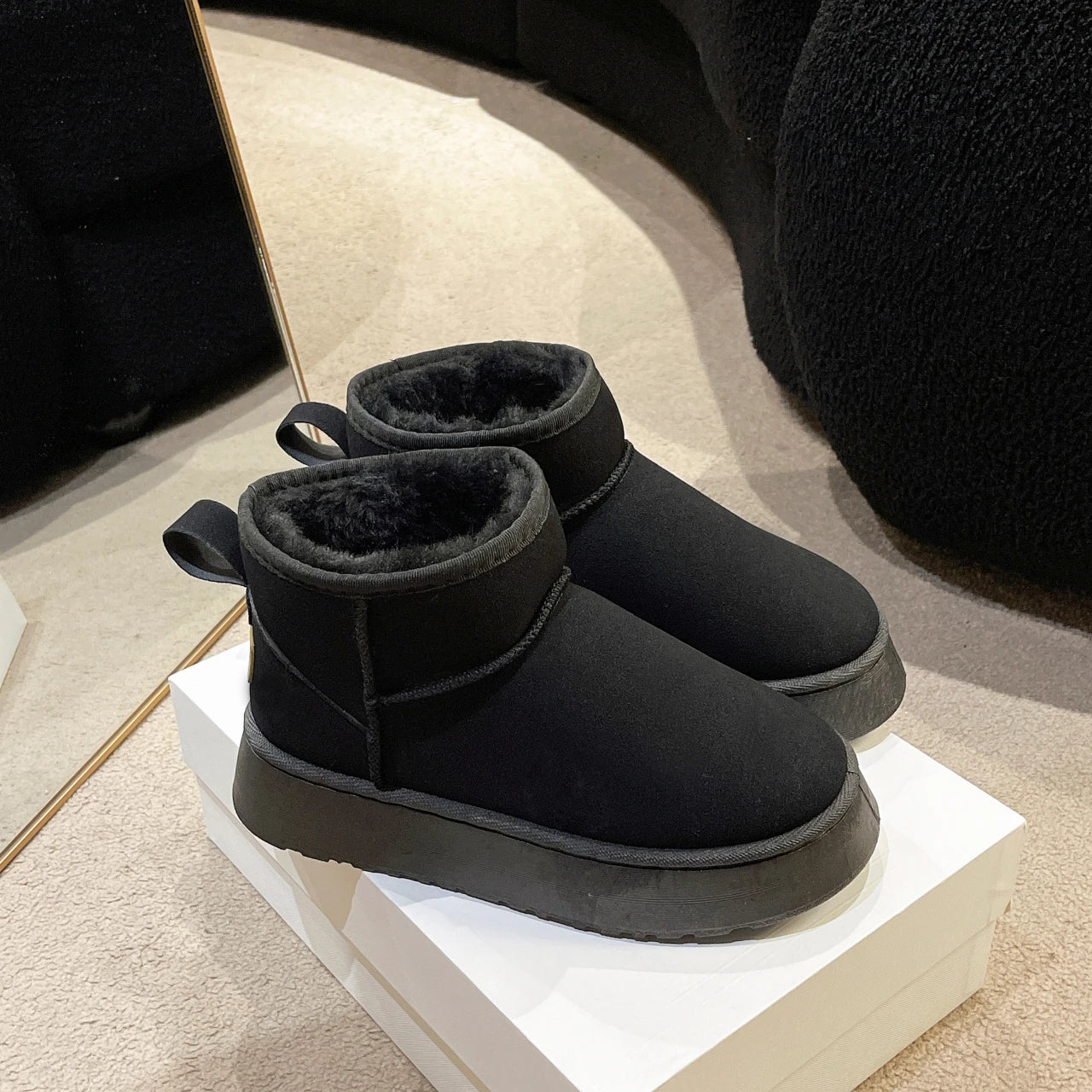 Women's New Classic Plush Warm Cotton Ankle Boots Flat Bottom Suede Fur Winter Snow Boots Comfortable Short Thickened Fluff