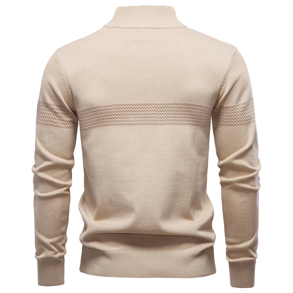 Men's Zipper Sweater Striped Design Knitted Warm Half-Zip Pullover Autumn Winter Outdoor Casual Men's Sweatshirt