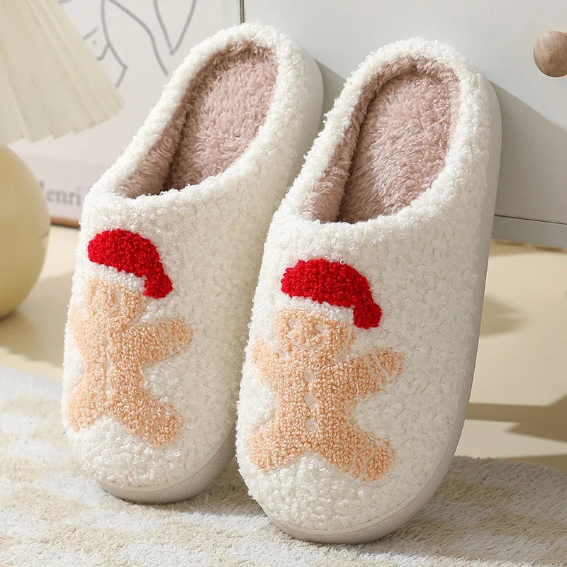 Unisex Christmas Winter Warm Cute Fluffy Slippers Suitable for Couple Bedroom Use and As Gift Cotton Shoes With Soft Sole Flat Shoes