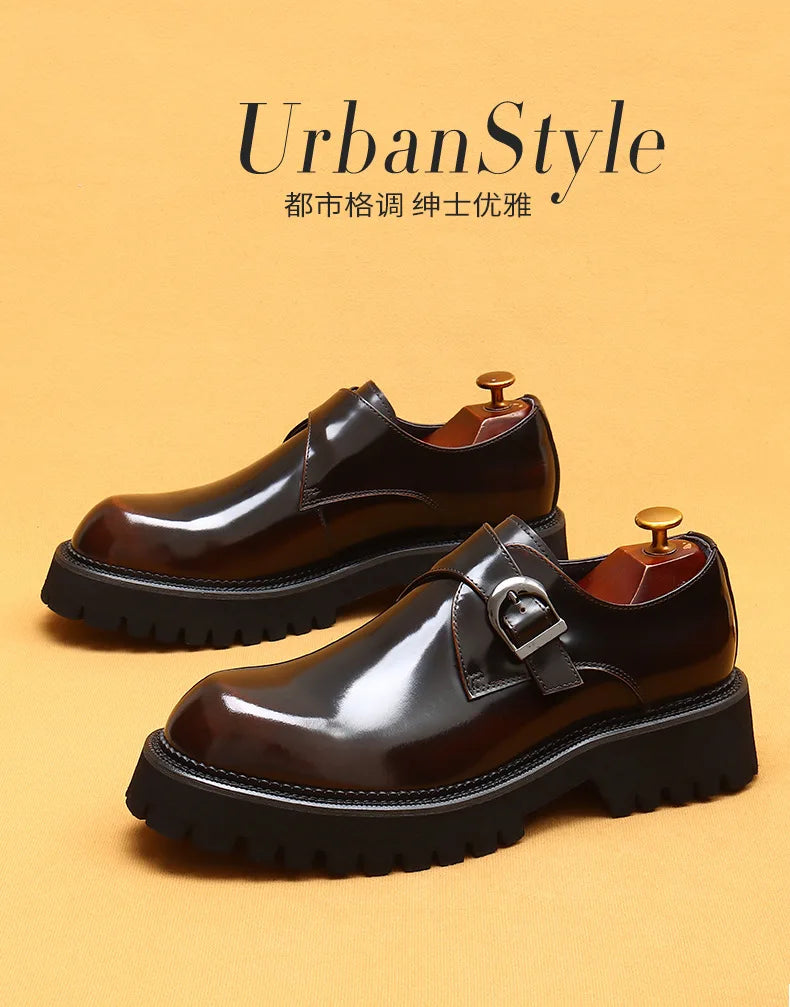 British casual leather shoes genuine leather formal business men shoes thick soled Oxford shoes patent leather Derby shoes